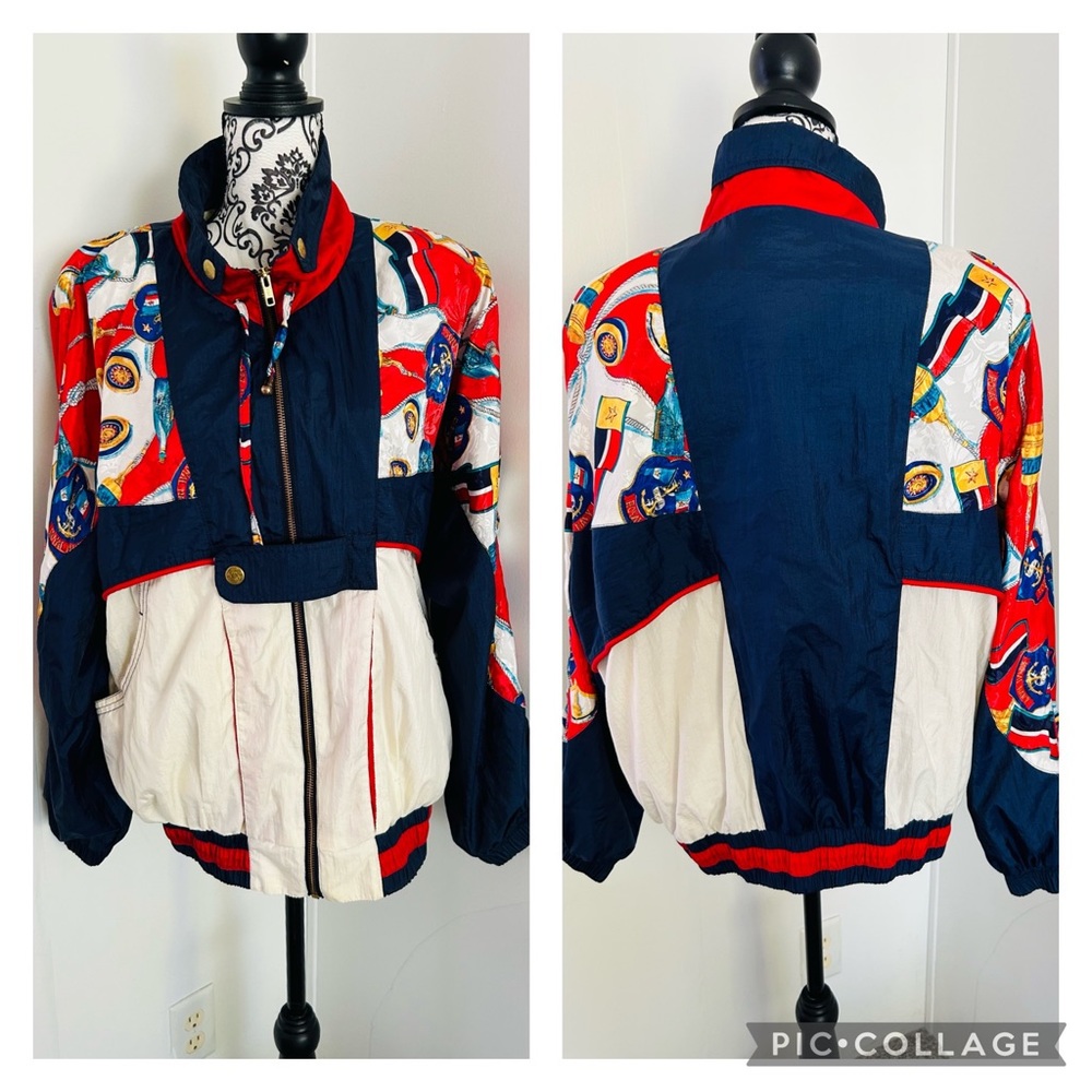 River Edge Vintage 90s Women’s Colorful Nautical Full Zip Windbreaker Jacket